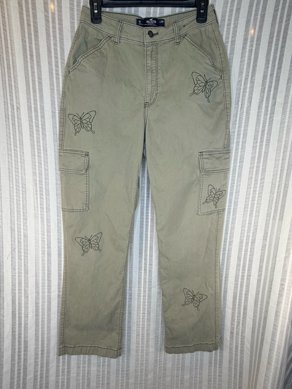 Hollister Butterfly Cargo Dad Pants Olive Green Y2K
